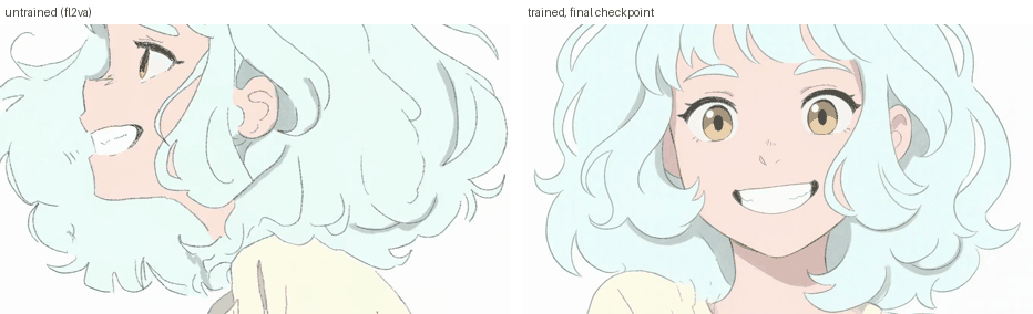 tween: untrained fl2va on the left, step 12,000 on the right