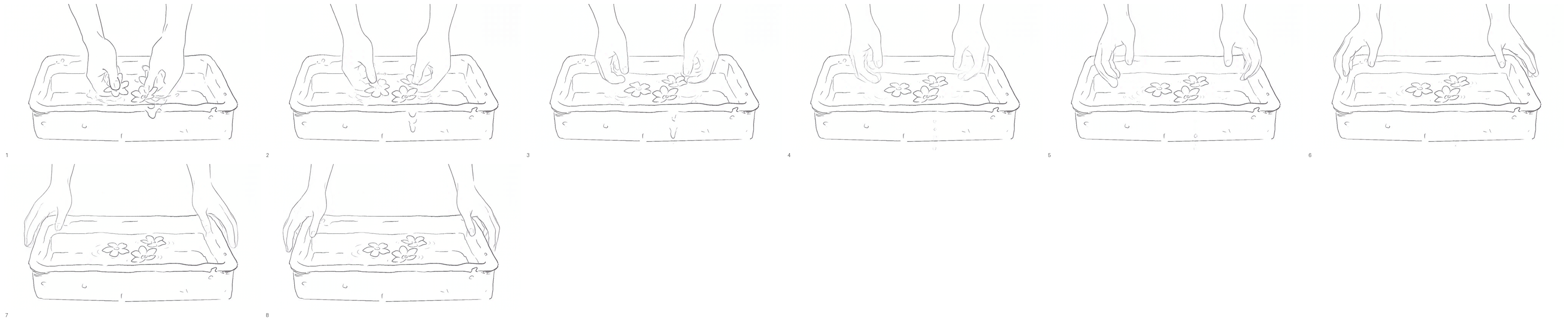 Figure. The step-size lever at work. Eight unique drawings advancing one step at a time toward a far extreme that never moves under them. The modal hold here is three frames rather