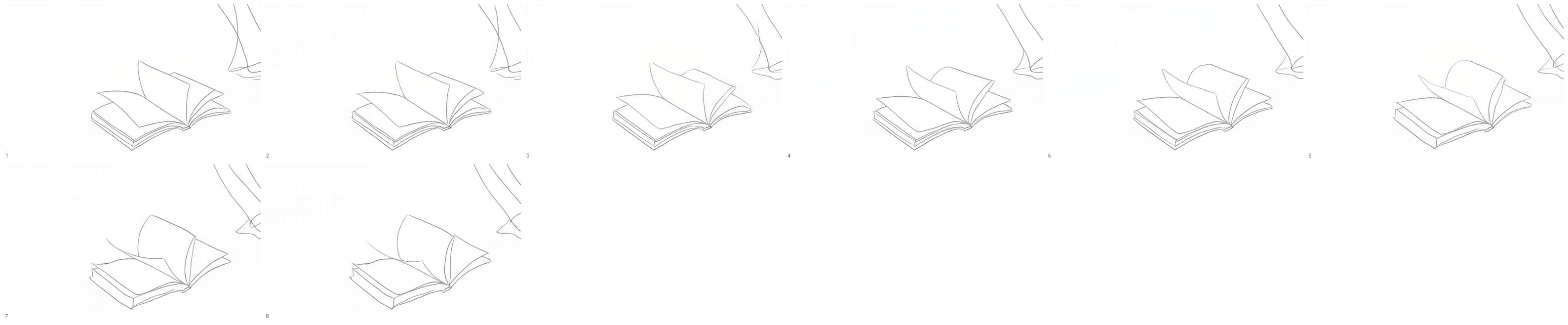 Figure. Line art is where the distance metric earns its keep. Eight drawings on clean line — the medium in which a one-pixel shift destroys thin-line overlap and a Chamfer di