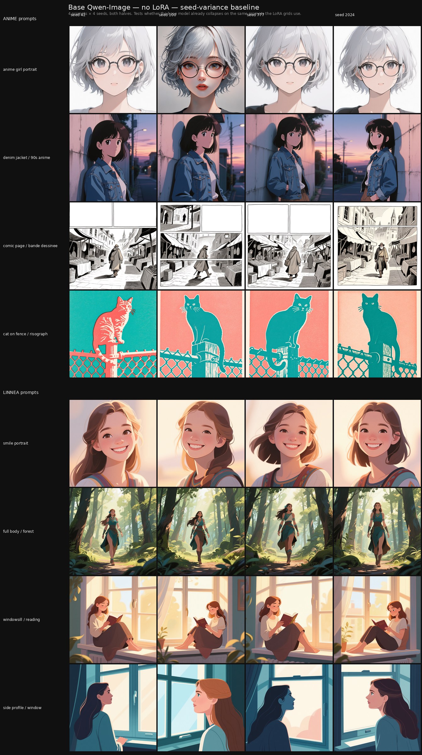 Base Qwen-Image no-LoRA seed-variance baseline